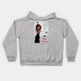 Black Widow Sugar Skull Girl Happy Halloween Kids Hoodie